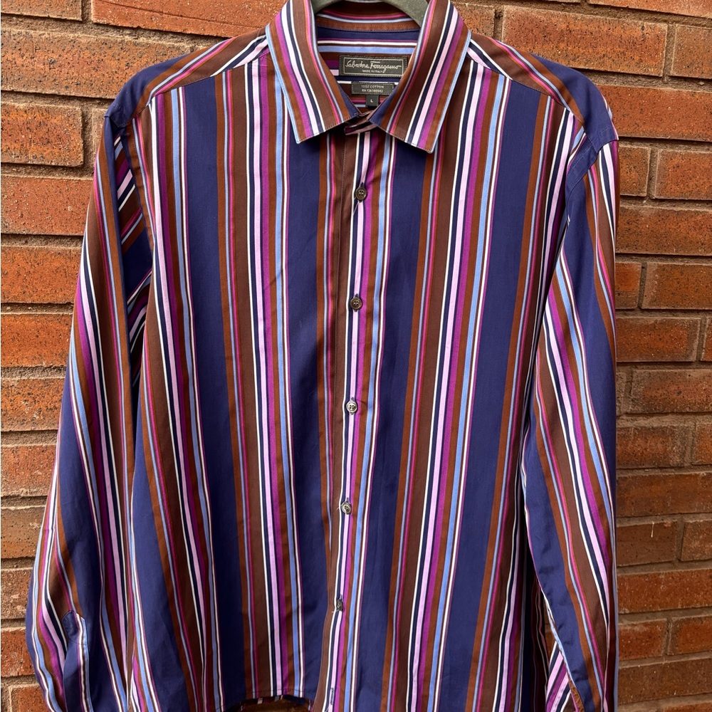 Salvatore Ferragamo Blue and Purple Dress Shirt